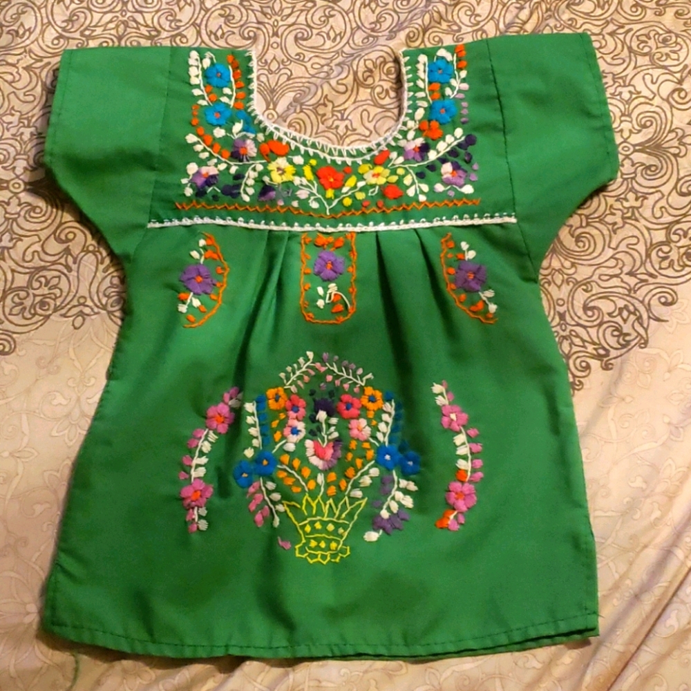 Green Embroided Mexican Blouse- Toddler Sz 2-3T